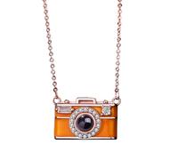 XAGMODSHN Collana con fotocamera con proiezione in 100 lingue multilingue catena clavicola elegante gioielli in rame per gli appassionati della cultura, Pendants:19*11mm,Chain length40+5cm,, Rame
