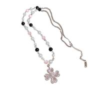 XAGMODSHN Collana con quattro foglie di trifoglio e perle, elegante design con perline, comodo gioiello in lega per le donne da indossare tutti i giorni per feste