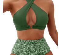 XAGMODSHN Costume da bagno da donna con stampa floreale allacciato al collo, costume da bagno controllato dalla pancia Costume da bagno da donna a vita alta per spiaggia piscina costumi da bagno alla