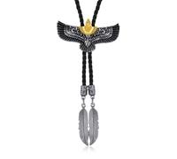 XAGMODSHN Cravatta da uomo e da donna, in pelle e metallo, stile western, con ciondolo piumato, Nero , 100 cm