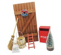 XAGMODSHN Decorazione natalizia in miniatura in scala 1/12, accessori per cottage in legno, tra cui cassetta postale barili porta d'ingresso, scenografie per la casa delle bambole, set di decorazioni
