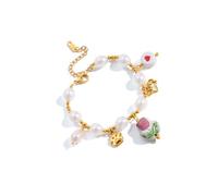 XAGMODSHN Elegante in Ceramica simulato Perle Catena da Polso Gioielli Leggeri Braccialetto con Ciondolo per l ' Uso Quotidiano Braccialetto con Perle Fiori in Ceramica