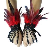 XAGMODSHN Manicotti regolabili in pizzo con frangia ad ala per Halloween da donna accessori per costume minaccioso mistico piuma accessori per feste, Rosso, Taglia unica