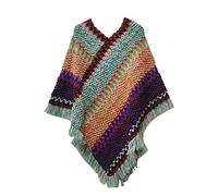 XAGMODSHN Mantello in stile bohémien, scialle con nappa, scialle avvolgente, mantello, pashmina, scialle lavorato a maglia, sciarpa, mantello, scialle triangolare, avvolge, Viola giallo, as desribed