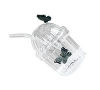 XAGMODSHN Robusta Tazza Con Cannuccia in Vetro Borosilicato Caratterizzata Da Un Design a Strisce Verticali E Coperchio Sigillato Sicuro Per Bevande Calde E Fredde. Tazza in Borosilicato