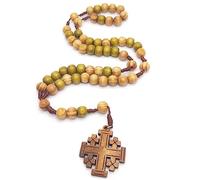 XAGMODSHN Rosario con perline di legno, collana cattolica con ciondolo a croce di Gerusalemme per le donne gioielli regalo religioso cristiano