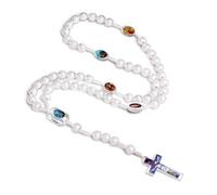 XAGMODSHN Rosario con perline rotonde bianche, collana cattolica con ciondolo a forma di croce, lunga catena, gioiello religioso cristiano, regalo per donne