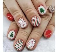 XAGMODSHN Set di 24 unghie finte quadrate corte con motivo albero di Natale, lucide, a pressione, per donne, manicure per vacanze