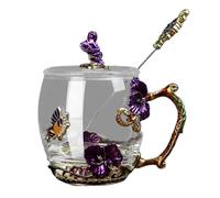 XAGMODSHN Tazza di vetro Set regalo Farfalle smaltate Tazze Fiori Adornato Acqua con Cucchiaio Delicato Farfalle Fiori Bicchieri Smaltati