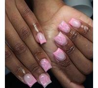 XAGMODSHN Unghie a pressione per San Valentino, corte, quadrate, in acrilico, con cuore e lettere, unghie artificiali per le donne