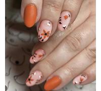 XAGMODSHN Unghie autunnali ad applicazione rapida Art zucca disegni floreali Ringraziamento premere sulle unghie decorazioni per unghie alla moda per le donne
