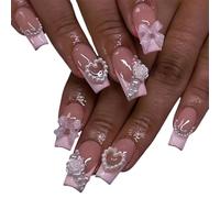 XAGMODSHN Unghie finte a punta francese Premere sulle unghie con perle Bara Unghie artificiali Coperture complete Stick on Nails Manicures Forniture