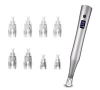 Xahpower Elettrico Dermapen Microneedling con 8 Cartucce, Ricaricabile Tramite USB, 3 Velocità, Microneedling Pen per la Cura Della Pelle (Argento)