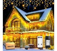 Xahpower Luci di Natale da Esterno Cascata, 400 LED 12M Luci di Natale da Esterno con Telecomando, 8 Modalità, Tenda Luminosa per Balcone, Natale, Matrimoni, Feste - Bianco Caldo