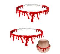 XALFST Collana di sangue realistica, set da 2 pezzi, finitura metallica lucida e chiusura antiscivolo, per valorizzare il tuo costume da vampiro per Halloween, cosplay e feste gotiche
