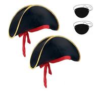 Xanewza 2 cappelli da pirata e lembo oculare, costume da capitano dei Caraibi, Halloween, per accessori per bambini e adulti, per carnevale