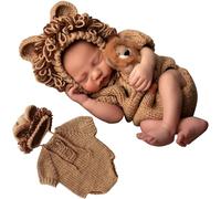 Xanewza Abiti Fotografici Neonati Bambini Uncinetto Lavorato a Maglia Photoshoot Props Animal Costume Set, Tutina Realizzata a Maglia per Neonato, Motivo Leoncino