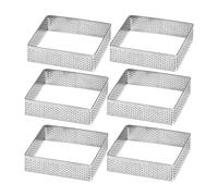 Xanewza Set di 6 Anello Microforato Crostata, Stampo Quadrati Perforato in Acciaio Inox 430, Anello Traforato per Crostate Pasticceria Mini Torte Mini Pizze Muffin (7.5 * 7.5 * 2cm)