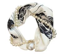 XANHOY Sciarpa multiuso in raso floreale con chiusura magnetica e collana di perle in morbida seta per abiti eleganti, Come mostrato nell'immagine, 47*13 cm