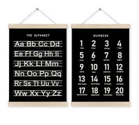 Xanorrg 2 Alfabeti per L'educazione Prescolare E Numeri Poster da Appendere con Cornice in Legno Decorazioni La Cameretta dei Bambini E della Cameretta dei Bambini
