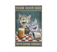 Xanovir Targa in metallo retrò vintage decorazione da parete con gatto bevanda, birra con amici, decorazioni divertenti per casa, bar, cucina, decorazione da parete per camera, pub, ristoranti,