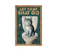 Xanovir Targa in metallo retrò vintage decorazione da parete con gatto bianco e nero Let That Shit Go Flush decorazione divertente per casa, bar, bagno, fattoria, giardino, 20 x 30 cm