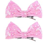 Xansema 2 fiocchi per capelli con paillettes da 10 cm, per ragazze, fiocchi scintillanti per capelli, accessori per donne, adolescenti, ragazze e bambini (rosa)