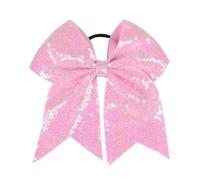 Xansema Elastico per capelli con paillettes, per donne e ragazze, con fiocco grande, per coda di cavallo (rosa chiaro)