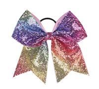 Xansema Elastico per capelli con paillettes, per donne e ragazze, con fiocco grande per coda di cavallo (arcobaleno)