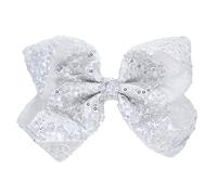 Xansema Fiocchi per capelli con paillettes: grandi clip a coccodrillo da 20,3 cm e fermagli per ragazze, donne, adolescenti e bambini (argento)