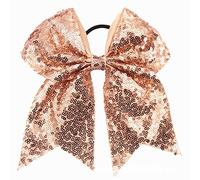 Xansema Fiocco elastico per capelli con paillettes, 16,5 cm, grande, per coda di cavallo, per donne, ragazze, bambini, adolescenti (champagne)