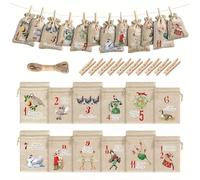 Xanthelle Calendario dell'Avvento da Riempire, 12 Sacchetti di Stoffa per Il Countdown di 12 Giorni di Natale, Sacchetti Natalizi Riutilizzabili con Cordoncino