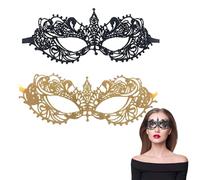 Xanthelle Maschera Viso Travestimento, 2 Maschere di Pizzo in Oro e Nero, Maschera Veneziana, Mascherata Donna Maschera Occhi Nera