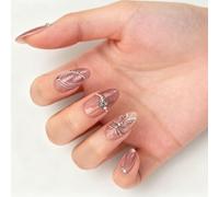Xanthelle Press On Nails, 30 pezzi unghie finte corte, unghie finte con perle e strass, unghie artificiali a mandorla per donna, unghie adesive