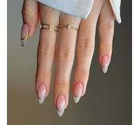 Xanthelle Press on Nails, unghie a mandorla nude con bordo dorato French Design, set di unghie artificiali per donne, DoNails unghie finte punte unghie