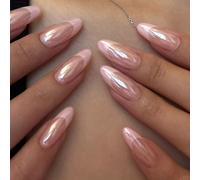 Xanthelle Press on Nails, unghie finte francesi, unghie cromate, punte rosa aurora con design brillante, unghie artificiali eleganti per l'uso quotidiano, 24 pezzi per donne