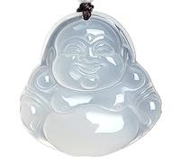 XAoSCd Ciondolo Buddha Di Giada, Agata Di Ghiaccio, Calcedonio Bianco, Collana Di Gioielli Per Donna Uomo
