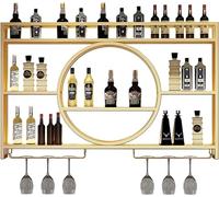 XAoSCd Espositore Per Vino Da Parete In Metallo, Espositori Per Vino Da Parete Con Portabicchieri, Mensole Galleggianti Per Unità Bar, Espositore In Ferro Per Bicchieri Per Cas,Gold-120cm/47in