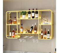 XAoSCd Mensola Da Bar A Parete, Espositore Per Vino Con Luce A Led, Portabottiglie Da Parete, Mensola Da Bar A Parete, Espositore Per Vino, Portabottiglie Di Grande Capacità P,Gold-150x20x70cm