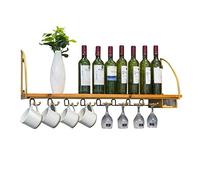 XAoSCd Mensola Da Parete Per Cucina Portabottiglie Da Parete Con Pannello In Legno Supporto In Metallo Dorato Per Portabottiglie Da Vino/Libreria/Porta Bicchieri E Calici,