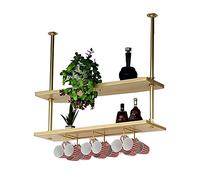 XAoSCd Mensola Da Soffitto A 2 Strati Portabottiglie Da Soffitto, Mensole Galleggianti Sospese Supporto Per Tubo Dell'Acqua, Per Esporre Vino Rosso/Bicchieri Da Vino/Piante/Ra,80 * 25 * 80cm