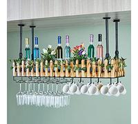 XAoSCd Mensola Da Soffitto Rustica Portabottiglie Industriale, Altezza Regolabile Mensole Galleggianti Decorative, Bar Portabicchieri Da Vino Appesi Per Esposizione Set Da Vino,Black-100 * 20cm