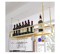 XAoSCd Mensola Da Soffitto Sospesa Portabottiglie Da Vino Sospeso Industriale Con Portabicchieri E Ripiano, Altezza Regolabile 30~60 Cm Barra Da Soffitto Portabicchieri Da Vin,Gold-60 x 25 x 21cm