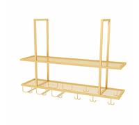 XAoSCd Mensola Da Soffitto Sospesa Portabottiglie Da Vino Sospeso Industriale Con Portabicchieri E Ripiano, Portabicchieri Da Vino Da Soffitto A 2 Strati, Per Bar, Cucina, Sal,Gold-100 x 30 x 80cm
