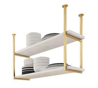 XAoSCd Mensola Da Soffitto Sospesa Portabottiglie E Mensola Da Soffitto Industriale Sospesa, 2 Ripiani Da Soffitto, Per Bar, Cucina, Sala Da Pranzo, Facile Da Installare, Nero,Gold-120 x 30 x 80cm