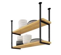 XAoSCd Mensola Da Soffitto Sospesa Portabottiglie E Mensola Da Soffitto Industriale Sospesa, 2 Ripiani Da Soffitto, Per Bar, Cucina, Sala Da Pranzo, Facile Da Installare, Nero,Black-80 x 30 x 80cm
