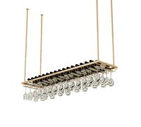 XAoSCd Mensola Da Soffitto Sospesa Portabottiglie Sospeso Con Portabicchieri, Altezza E Larghezza Regolabili Barra Da Soffitto Portabicchieri Da Vino, Portabottiglie In Ferro,Gold-120 x 27 x 8cm