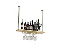 XAoSCd Mensola Da Soffitto Sospesa Portabottiglie Sospeso, Portabottiglie Da Soffitto In Metallo Con Portabicchieri, Portabottiglie Da Esposizione Vintage, Per Sottopensile, Cu,Gold-120 x 25 x 50cm