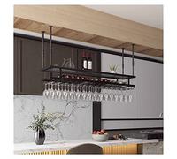 XAoSCd Mensola Per Montaggio A Soffitto Portabottiglie Industriale Per Vino, Portabicchieri In Metallo Per Soffitto Regolabile, Portabottiglie Per Bar, Portabottiglie Capovolt,Black-80 x 30cm