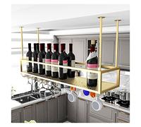 XAoSCd Mensola Sospesa A Soffitto Portabicchieri Da Vino Sospeso A Soffitto, Altezza Regolabile Portabottiglie Da Vino Stile Loft Decorazione Bicchieri Da Vino Mensola Per Cal,Gold-100 x 25 x 21cm